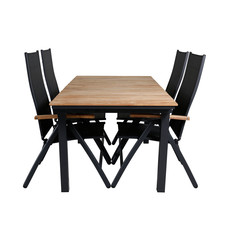 Mexico tuinmeubelset tafel 90x160/240cm en 4 stoel L5pos Panama zwart, naturel.