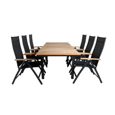 Mexico tuinmeubelset tafel 90x160/240cm en 6 stoel Panama zwart, naturel.