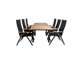 Mexico tuinmeubelset tafel 90x160/240cm en 6 stoel Panama zwart, naturel.