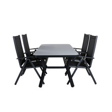 Virya tuinmeubelset tafel 90x160cm en 4 stoel Break zwart, grijs.