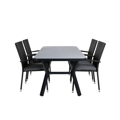 Virya tuinmeubelset tafel 90x160cm en 4 stoel Anna zwart, grijs.