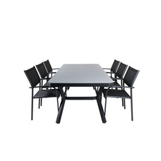 Virya tuinmeubelset tafel 100x200cm en 6 stoel Santorini zwart, grijs.