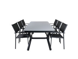 Virya tuinmeubelset tafel 100x200cm en 6 stoel Santorini zwart, grijs.