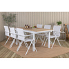 Mexico tuinmeubelset tafel 90x180/240cm en 6 stoel Alina wit, naturel.