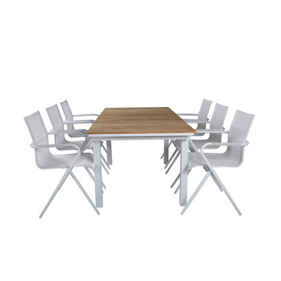 Mexico tuinmeubelset tafel 90x180/240cm en 6 stoel Alina wit, naturel.