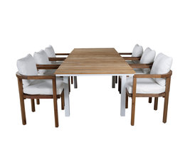 Mexico tuinmeubelset tafel 90x180/240cm en 6 stoel Erica naturel, wit.
