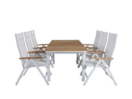 Mexico tuinmeubelset tafel 90x180/240cm en 6 stoel Panama wit, naturel.