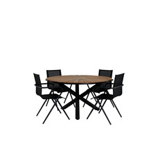 Mexico tuinmeubelset tafel Ã˜140cm en 4 stoel Alina zwart, naturel.
