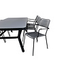 Virya tuinmeubelset tafel 100x200cm en 6 stoel armleuningG Lindos zwart, grijs.