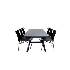 Virya tuinmeubelset tafel 100x200cm en 6 stoel Julian zwart, grijs.