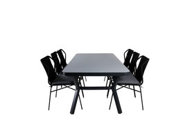 Virya tuinmeubelset tafel 100x200cm en 6 stoel Julian zwart, grijs.