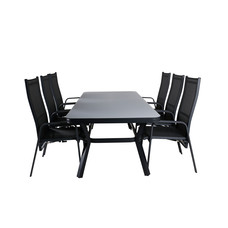 Virya tuinmeubelset tafel 100x200cm en 6 stoel Copacabana zwart, grijs.