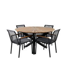 Mexico tuinmeubelset tafel Ã˜140cm en 4 stoel Dallas zwart, naturel.