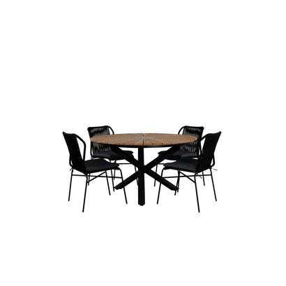 Mexico tuinmeubelset tafel Ã˜140cm en 4 stoel Julian zwart, naturel.