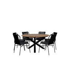 Mexico tuinmeubelset tafel Ã˜140cm en 6 stoel Julian zwart, naturel.