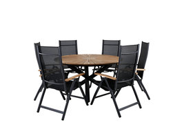 Mexico tuinmeubelset tafel Ã˜140cm en 6 stoel L5pos Panama zwart, naturel.