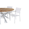 Mexico tuinmeubelset tafel Ø140cm en 4 stoel Santorini wit, naturel.