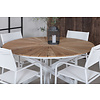 Mexico tuinmeubelset tafel Ø140cm en 4 stoel Santorini wit, naturel.