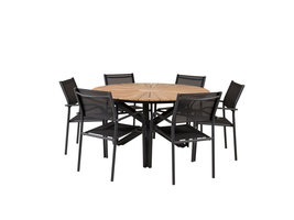 Mexico tuinmeubelset tafel Ã˜140cm en 6 stoel Santorini zwart, naturel.