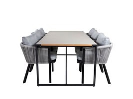 Texas tuinmeubelset tafel 100x200cm en 6 stoel Virya wit, zwart, grijs, naturel.
