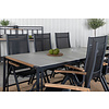 Texas tuinmeubelset tafel 100x200cm en 6 stoel Panama zwart, grijs, naturel.