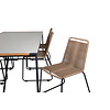 Texas tuinmeubelset tafel 100x200cm en 6 stoel stapelL Lindos zwart, naturel, grijs.