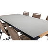 Texas tuinmeubelset tafel 100x200cm en 6 stoel stapelL Lindos zwart, naturel, grijs.