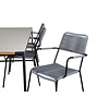 Texas tuinmeubelset tafel 100x200cm en 6 stoel armleuningG  Lindos zwart, naturel, grijs.