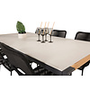 Texas tuinmeubelset tafel 100x200cm en 6 stoel armleuningS  Lindos zwart, naturel, grijs.