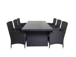 Padova tuinmeubelset tafel 100x200cm en 6 stoel Malin zwart.