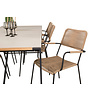 Texas tuinmeubelset tafel 100x200cm en 6 stoel armleuningL Lindos zwart, naturel, grijs.