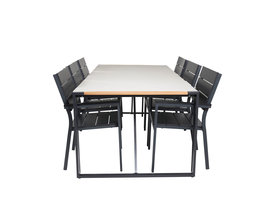 Texas tuinmeubelset tafel 100x200cm en 6 stoel Levels zwart, naturel, grijs.