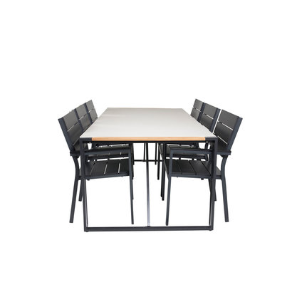 Texas tuinmeubelset tafel 100x200cm en 6 stoel Levels zwart, naturel, grijs.