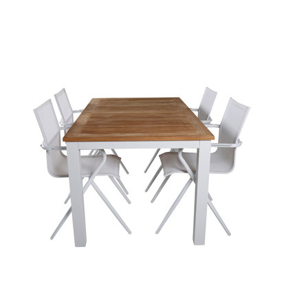 Panama tuinmeubelset tafel 90x152/210cm en 4 stoel Alina wit, naturel.