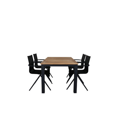 Panama tuinmeubelset tafel 90x152/210cm en 4 stoel Alina zwart, naturel.