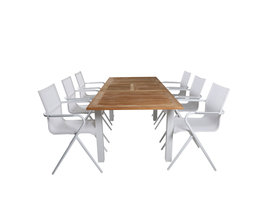 Panama tuinmeubelset tafel 90x152/210cm en 6 stoel Alina wit, naturel.