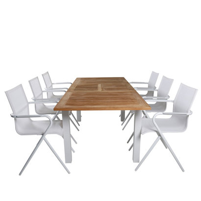 Panama tuinmeubelset tafel 90x152/210cm en 6 stoel Alina wit, naturel.