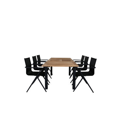 Panama tuinmeubelset tafel 90x152/210cm en 6 stoel Alina zwart, naturel.