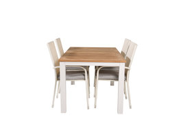 Panama tuinmeubelset tafel 90x152/210cm en 4 stoel Anna wit, naturel.