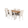 Panama tuinmeubelset tafel 90x152/210cm en 6 stoel Anna wit, naturel.