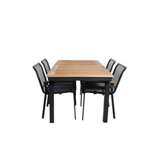 Panama tuinmeubelset tafel 90x152/210cm en 4 stoel Dallas zwart, naturel.