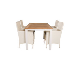 Panama tuinmeubelset tafel 90x152/210cm en 4 stoel Malin wit, naturel.