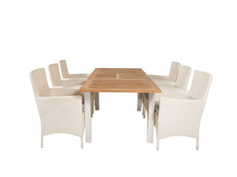 Panama tuinmeubelset tafel 90x152/210cm en 6 stoel Malin wit, naturel.