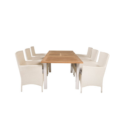 Panama tuinmeubelset tafel 90x152/210cm en 6 stoel Malin wit, naturel.