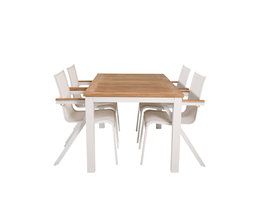 Panama tuinmeubelset tafel 90x152/210cm en 4 stoel Mexico wit, naturel.