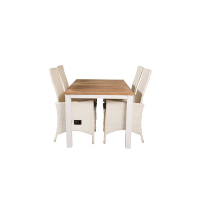 Panama tuinmeubelset tafel 90x152/210cm en 4 stoel Padova wit, naturel.