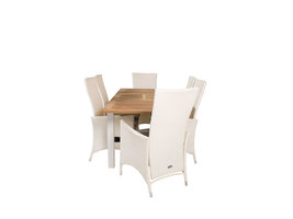 Panama tuinmeubelset tafel 90x152/210cm en 6 stoel Padova wit, naturel.