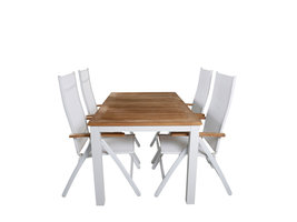 Panama tuinmeubelset tafel 90x152/210cm en 4 stoel Panama wit, naturel.