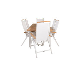 Panama tuinmeubelset tafel 90x152/210cm en 6 stoel Panama naturel, wit.