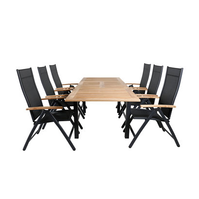 Panama tuinmeubelset tafel 90x152/210cm en 6 stoel Panama zwart, naturel.